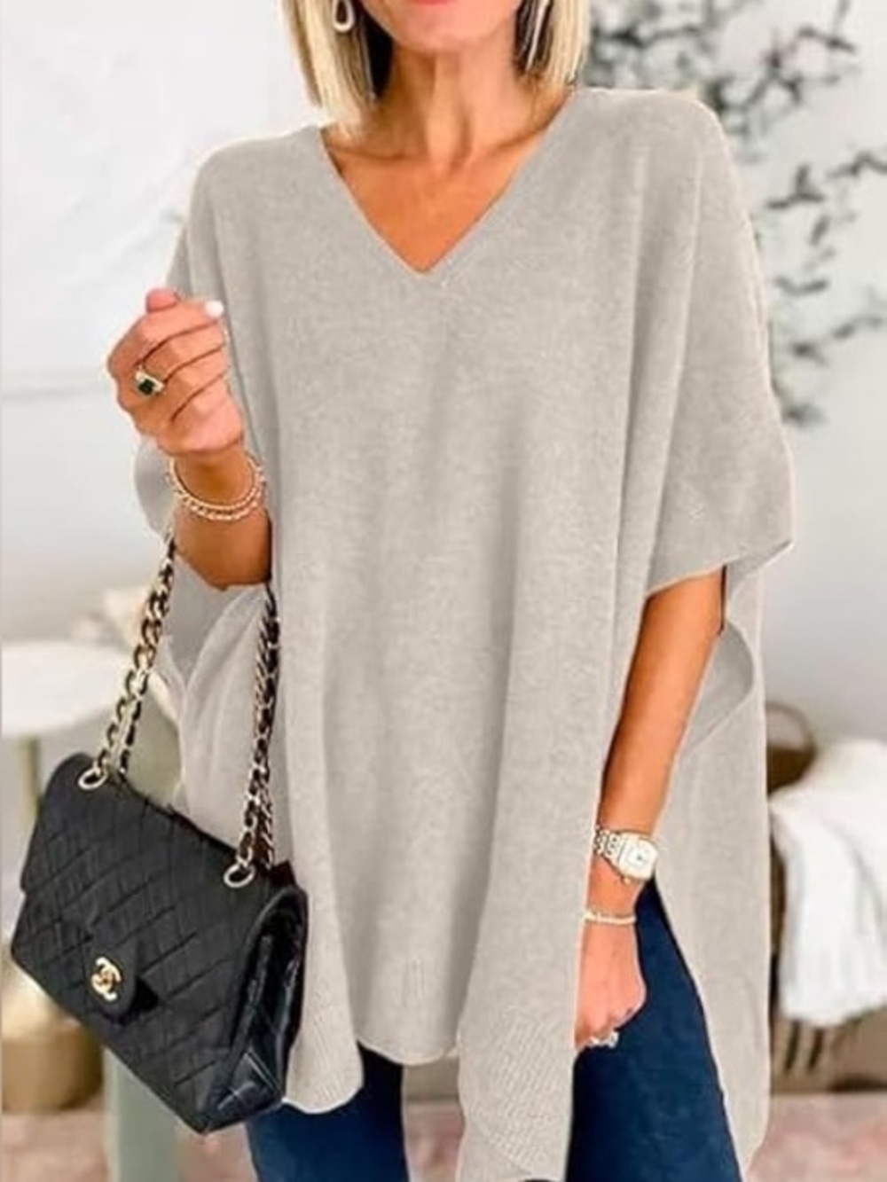 PureJill V-Neck Cashmere Blend Poncho Sweater Sz XS/Small